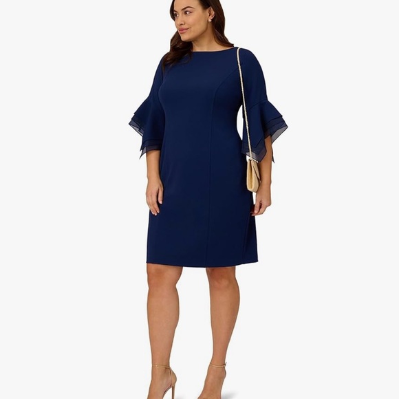 Adrianna Papell Navy Long Sleeve Dress - Picture 1 of 3